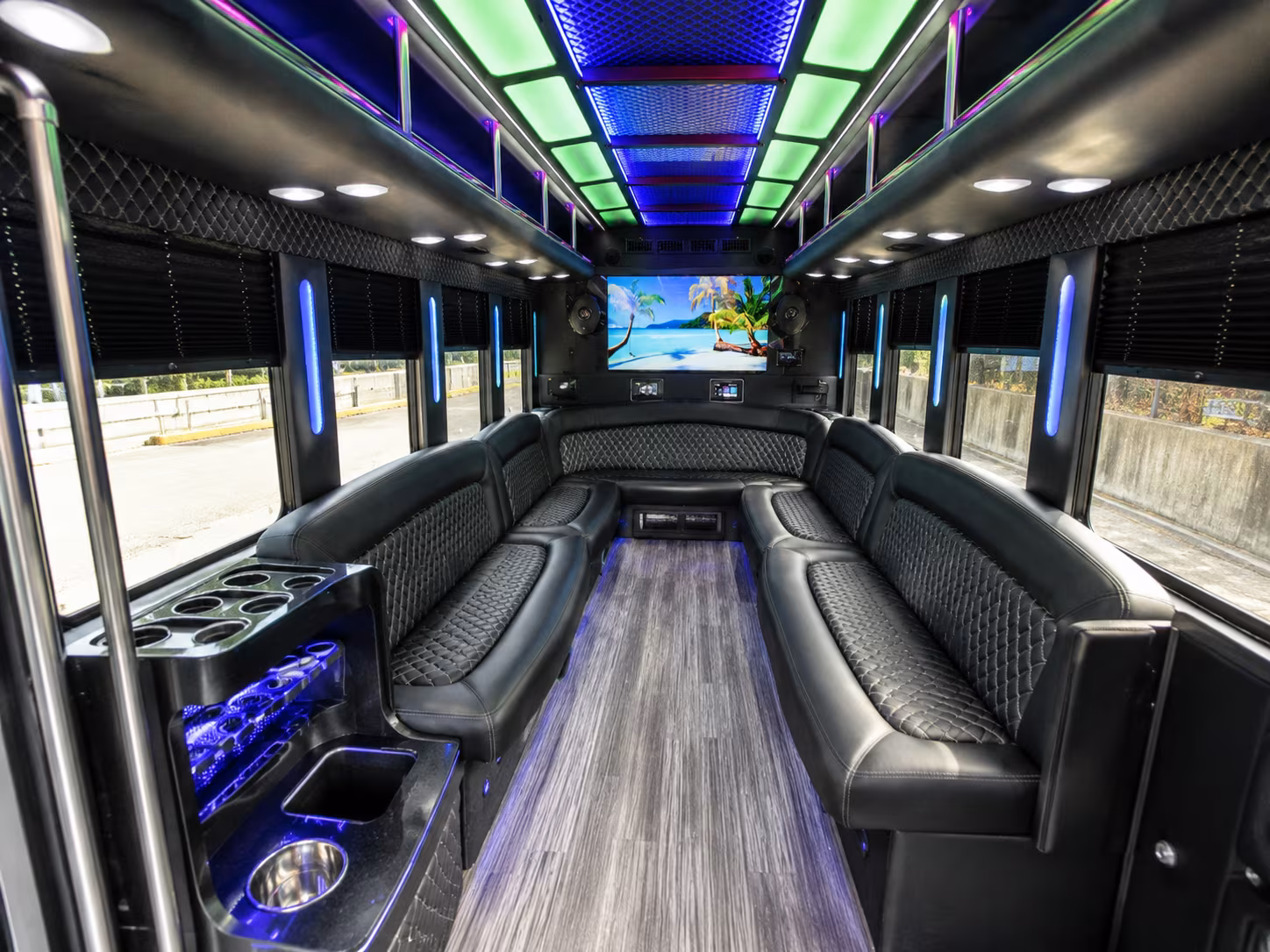 jurupa valley 18 passenger party bus inside